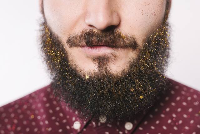 Man with a home made glitter beard